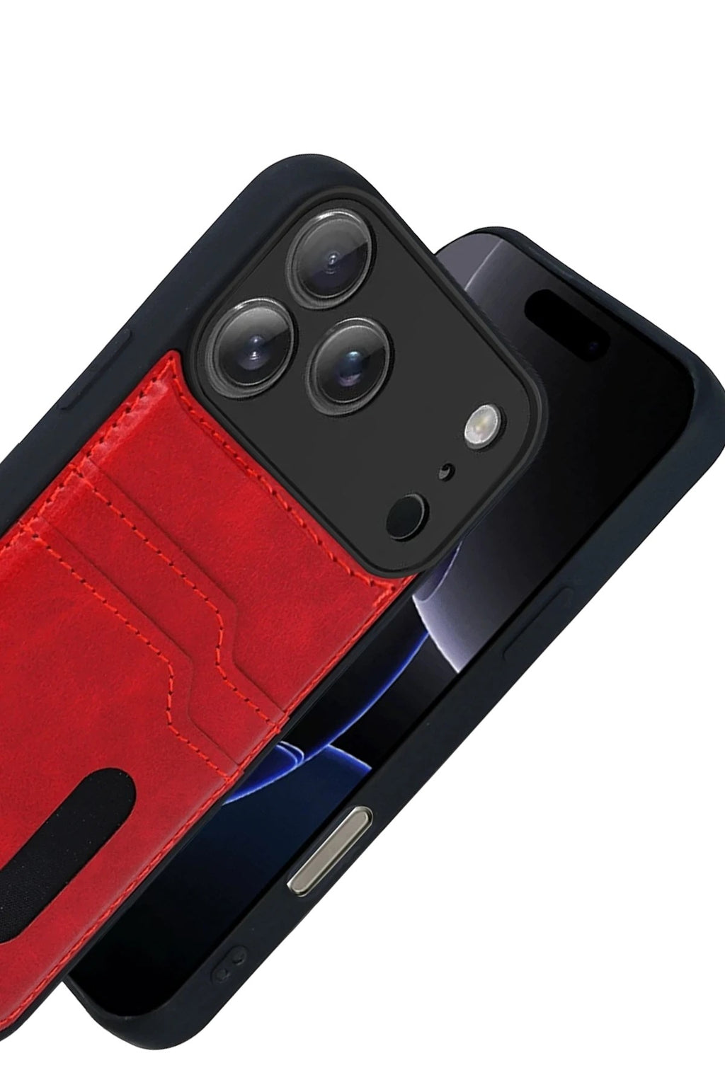 Mey İthalat® iPhone 17 Pro Max Sara Kartvizitli Deri Kılıf - Kırmızı