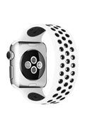 Mey İthalat® Watch 38mm Ayarlı Delikli Silikon Kordon - Beyaz-Siyah