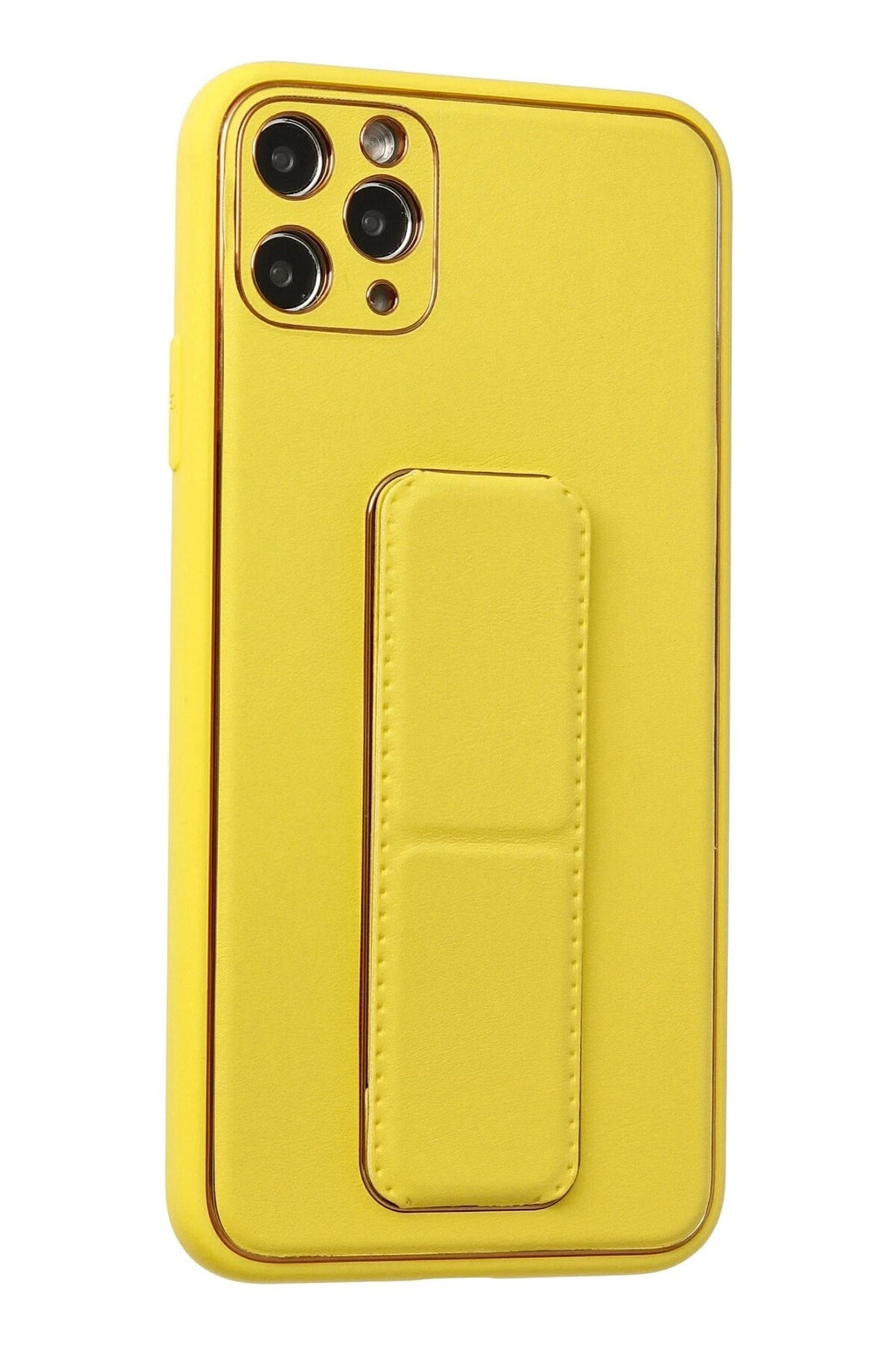 Mey İthalat® iPhone 11 Pro Max Kılıf Coco Deri Standlı Kapak - Sarı