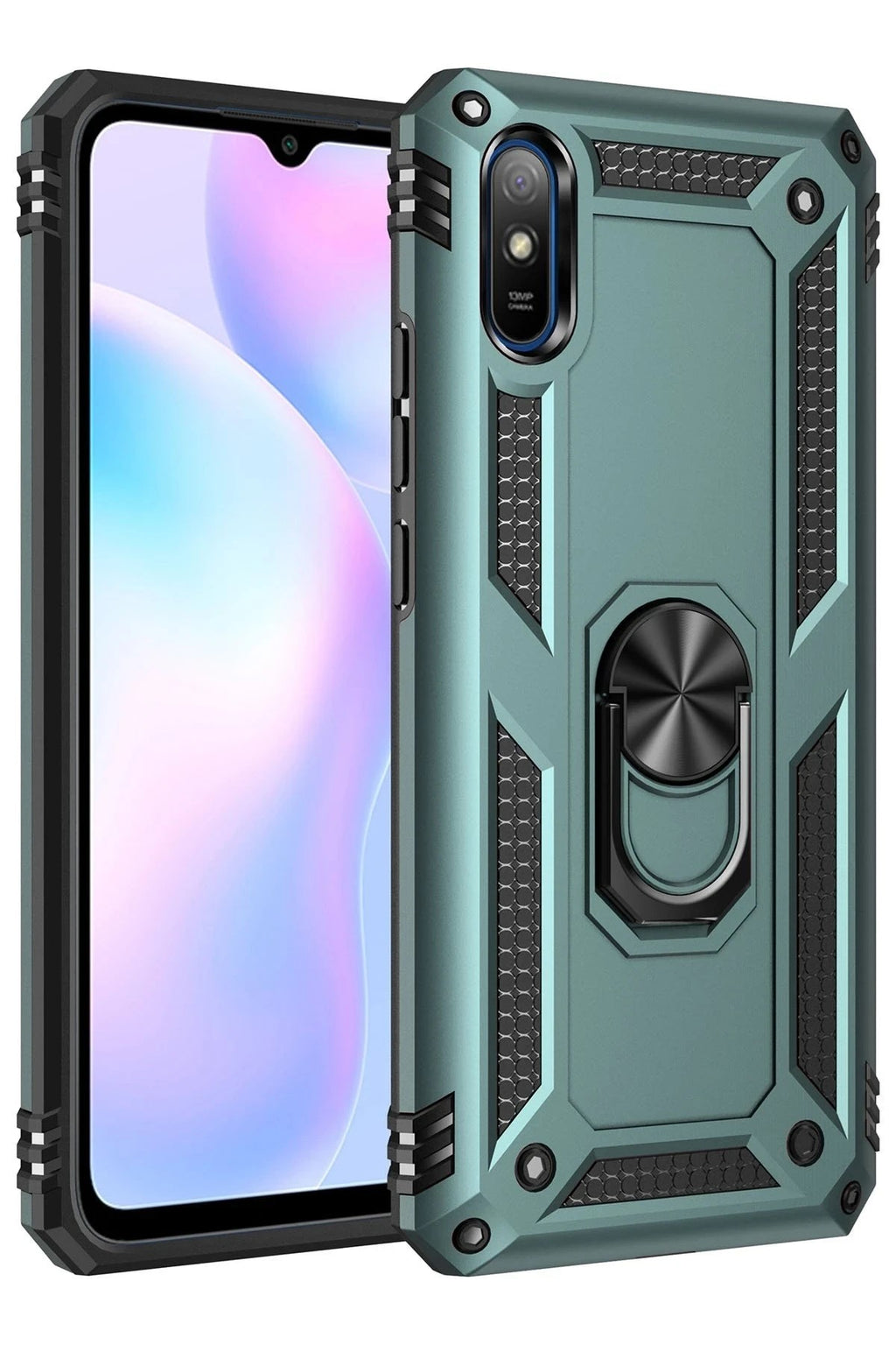 Mey İthalat® Redmi 9A Kılıf Sofya Yüzüklü Silikon Kapak - Yeşil