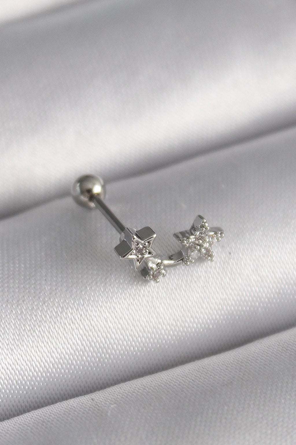 Mey İthalat® 316L Çelik Gümüş Renk Zirkon Taşlı Yıldız Tragus Piercing