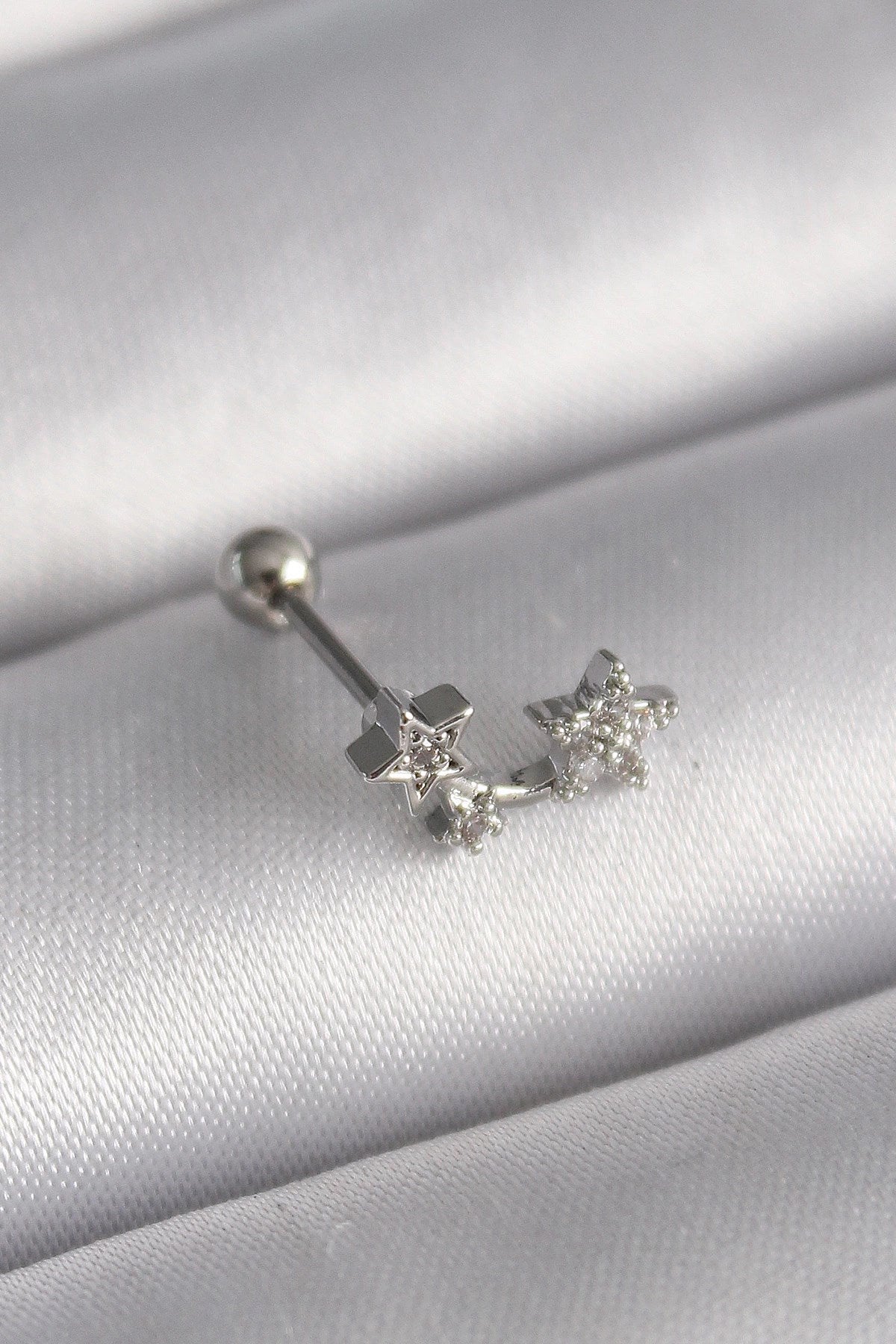 Mey İthalat® 316L Çelik Gümüş Renk Zirkon Taşlı Yıldız Tragus Piercing