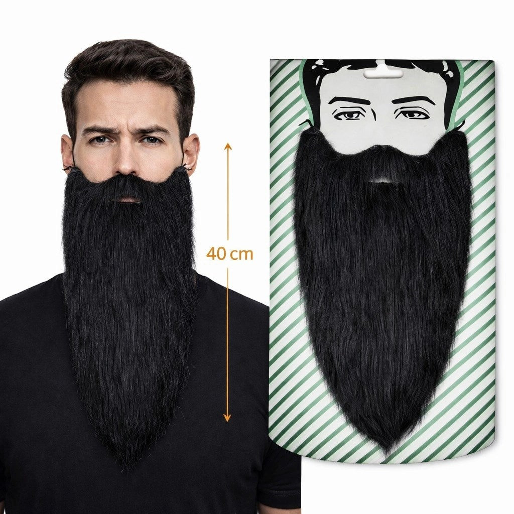 Mey İthalat® Siyah Renk Lastikli Uzun Takma Sakal 40 cm