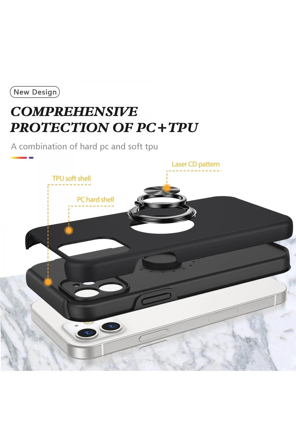 Mey İthalat® iPhone 12 Mini Kılıf Elit Yüzüklü Kapak - Siyah