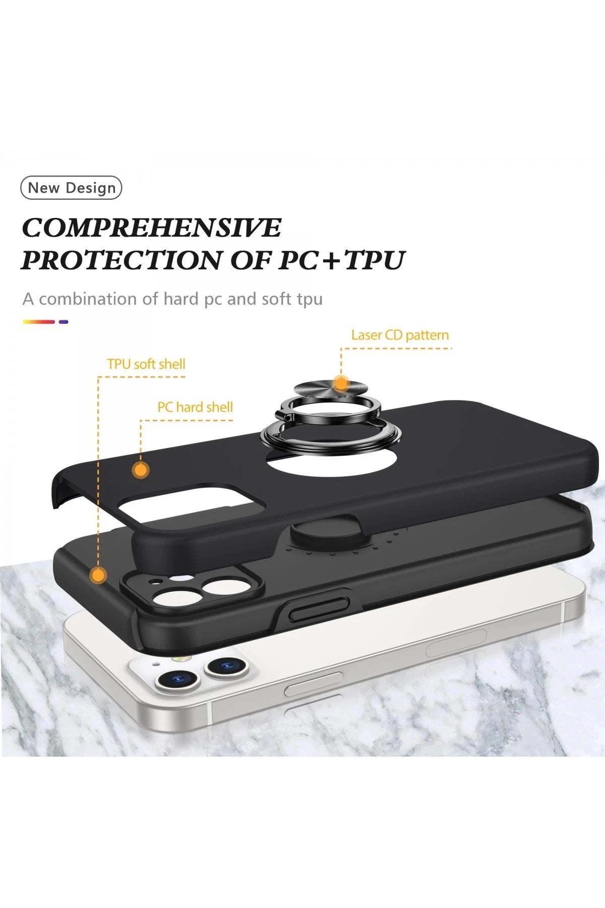 Mey İthalat® iPhone 12 Mini Kılıf Elit Yüzüklü Kapak - Siyah