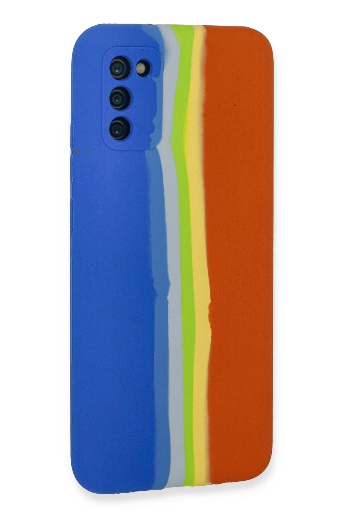 Mey İthalat® Samsung Galaxy A03S Kılıf Ebruli Lansman Silikon - Mavi-Turuncu