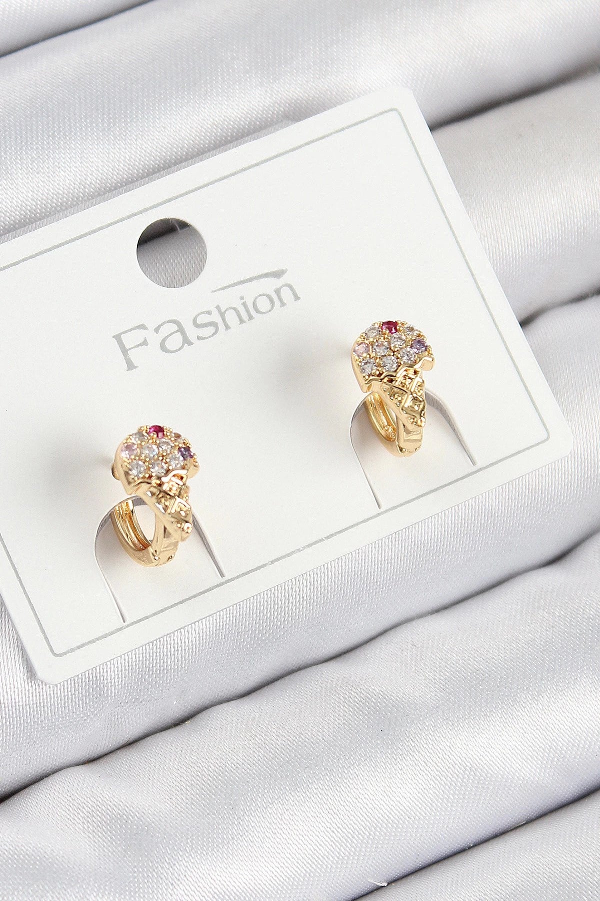 Mey İthalat® Pirinç Zirkon Taşlı Dondurma Model Gold Renk Çocuk Küpe
