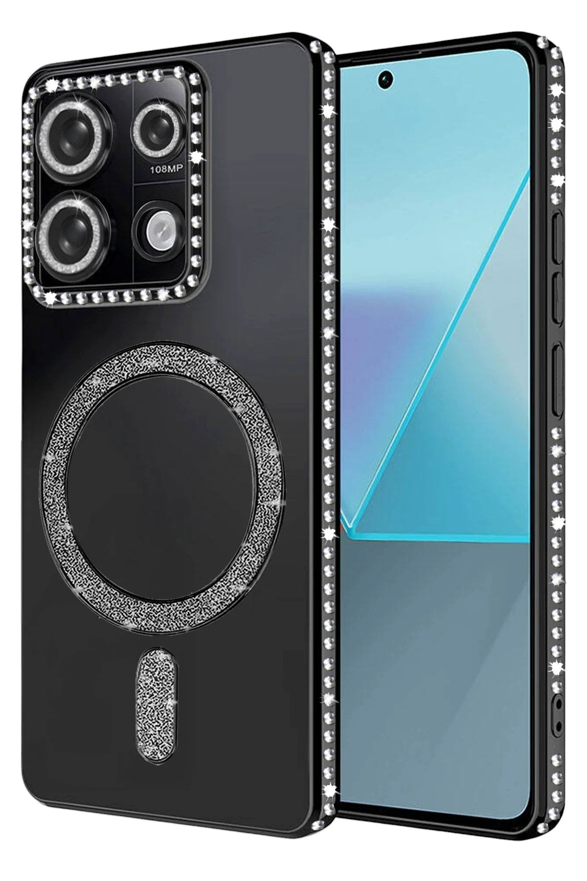 Mey İthalat® Redmi 13C Joke Simli Magneticsafe Kılıf - Siyah