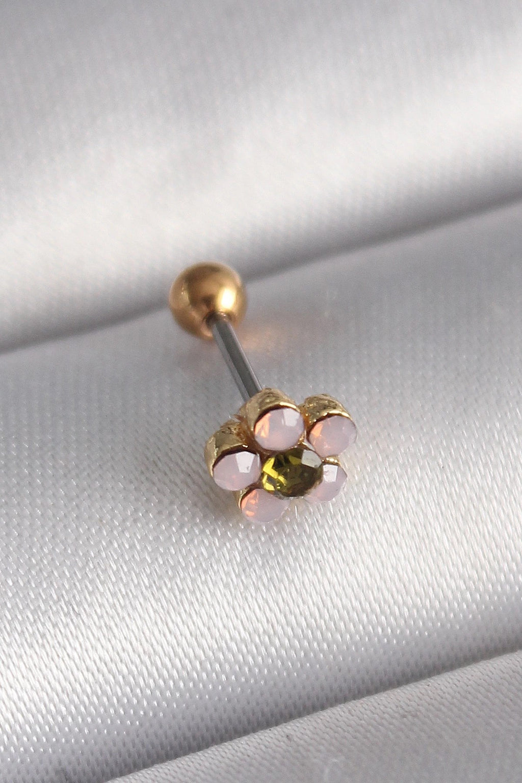 Mey İthalat® 316L Çelik Gold Renk Zirkon Taşlı Çiçek Tragus Piercing