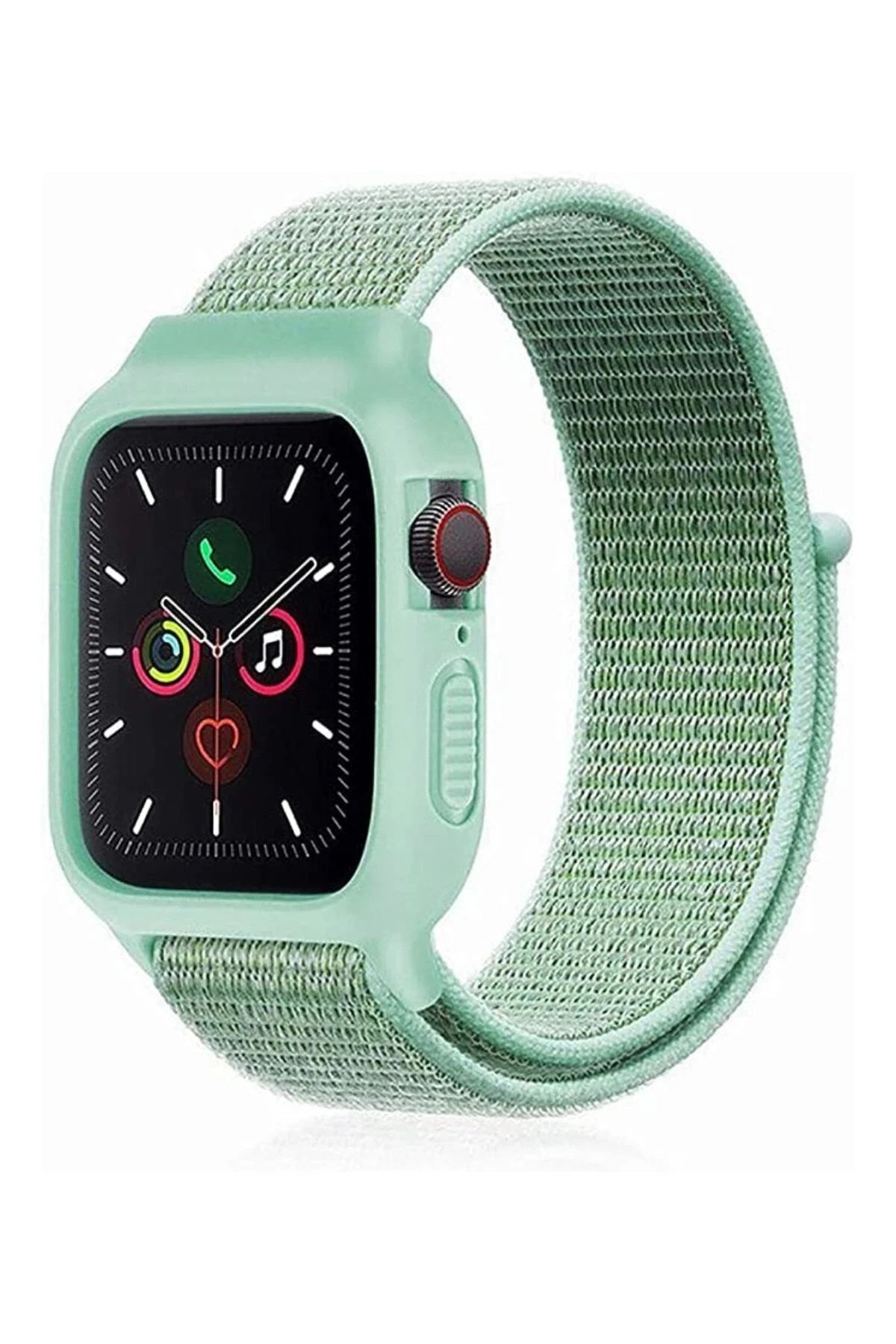 Mey İthalat® Watch 38mm Hasırlı Cırtcırtlı Kasalı Kordon - Turkuaz