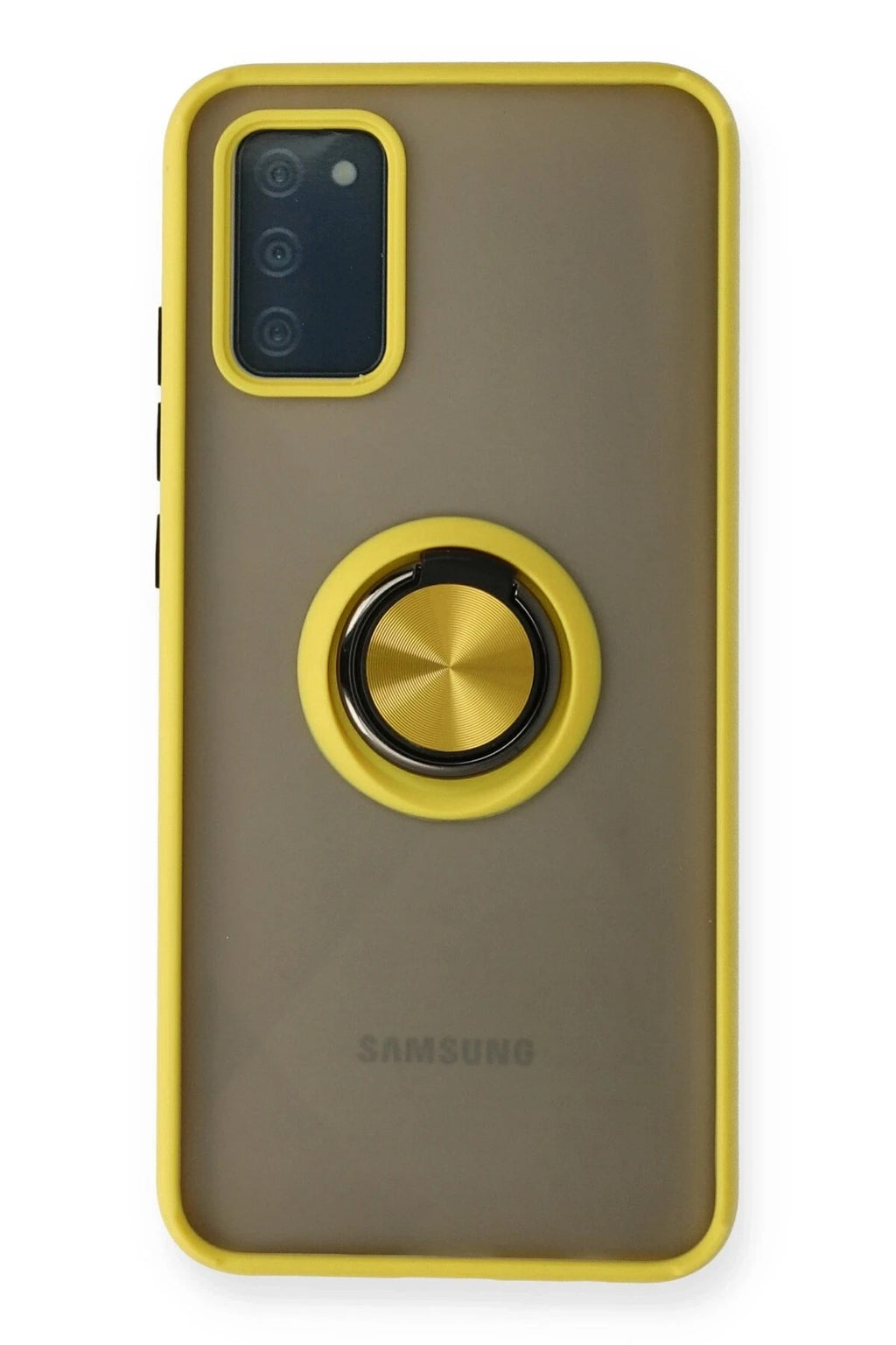 Mey İthalat® Samsung Galaxy A02S Kılıf Montreal Yüzüklü Silikon Kapak - Sarı