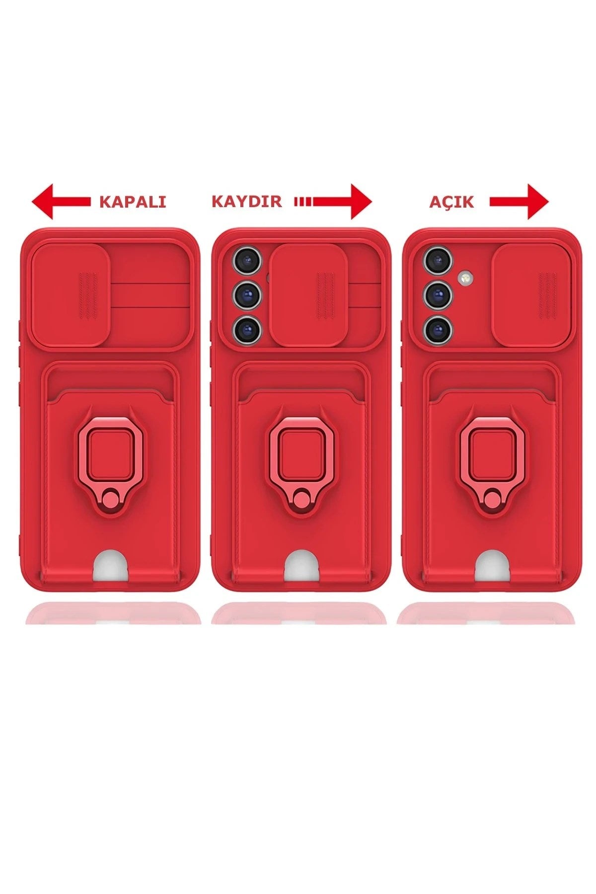 Mey İthalat® Samsung Galaxy A24 4G Kılıf Zuma Kartvizitli Yüzüklü Silikon - Kırmızı