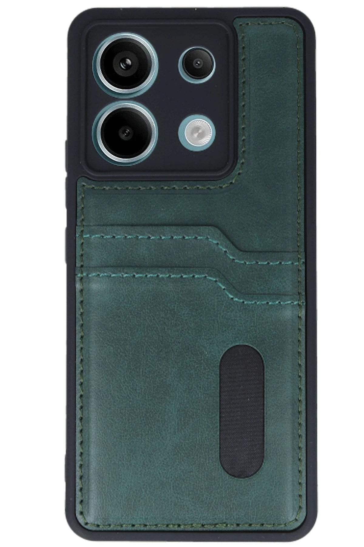 Mey İthalat® Redmi Note 13 Pro 5G Kılıf Sara Kartvizitli Deri Kılıf - Koyu Yeşil