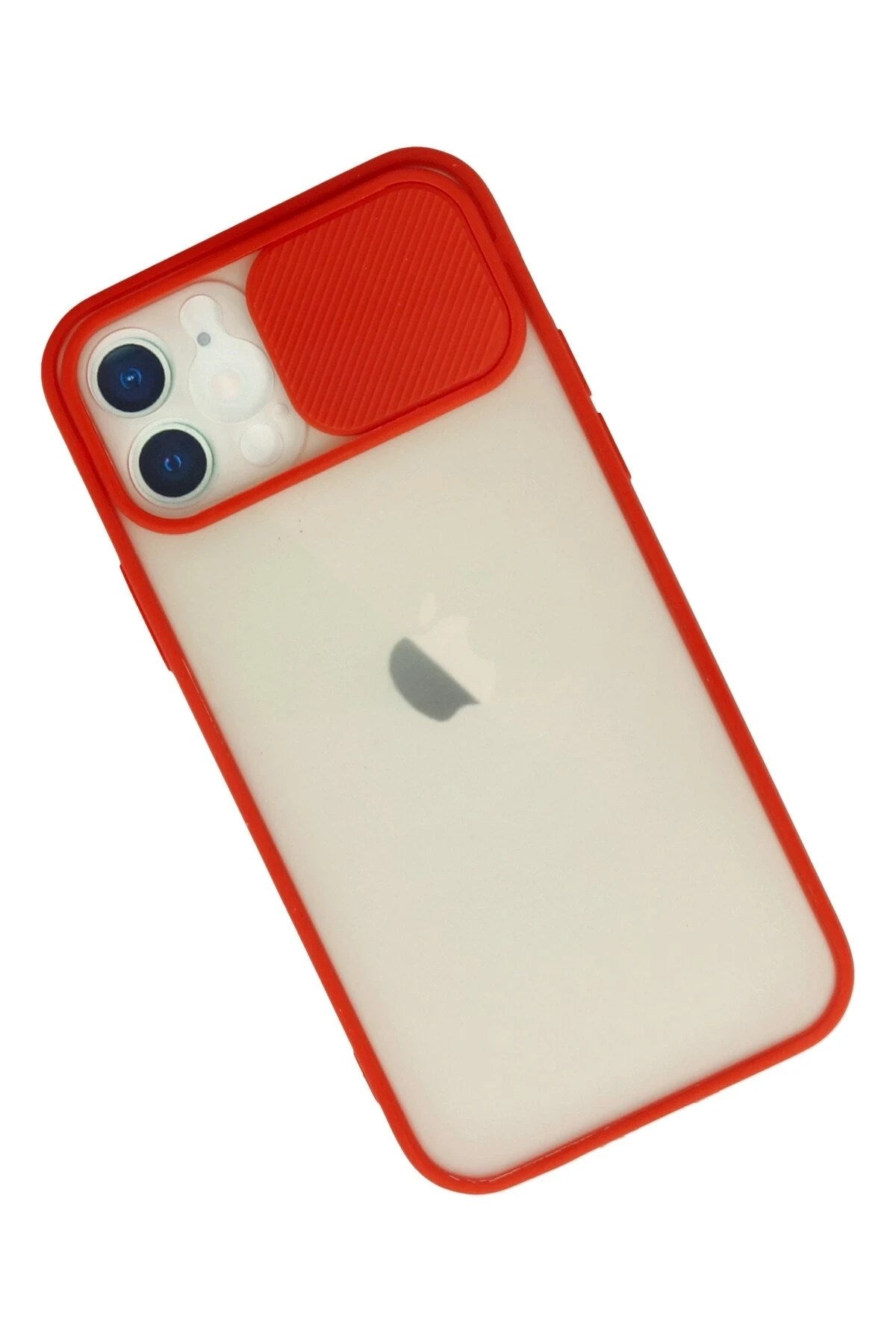 Mey İthalat® iPhone 12 Kılıf Palm Buzlu Kamera Sürgülü Silikon - Kırmızı