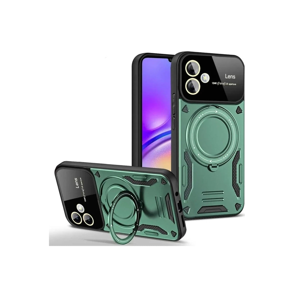 Mey İthalat® Samsung Galaxy A06 Kılıf Joy Lens Standlı Kapak - Koyu Yeşil