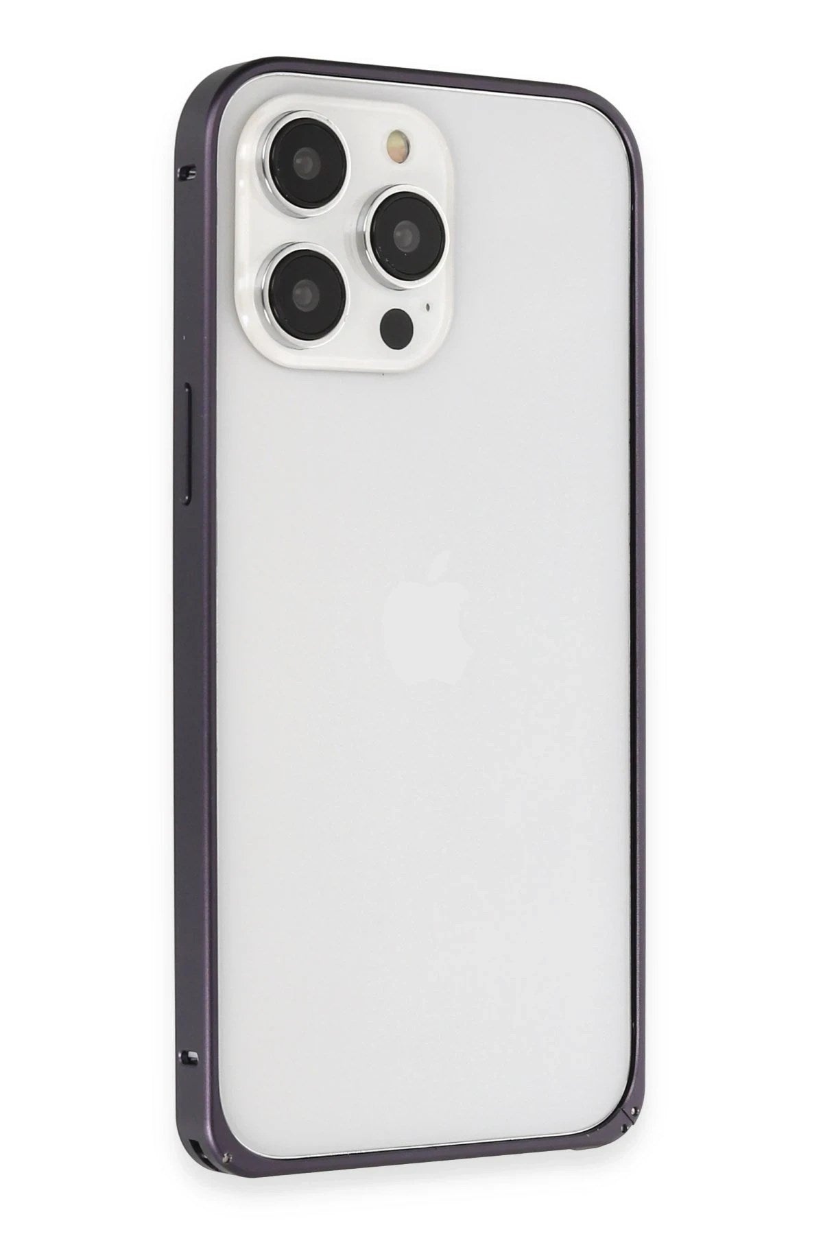 Mey İthalat® iPhone 14 Pro Kılıf Metal Bumper Magneticsafe Kapak - Derin Mor