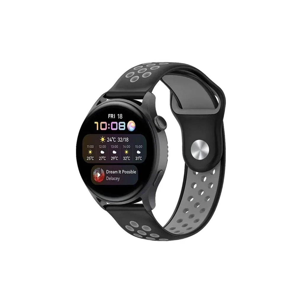 Mey İthalat® Watch 20mm Spor Delikli Kordon - Siyah-Gri