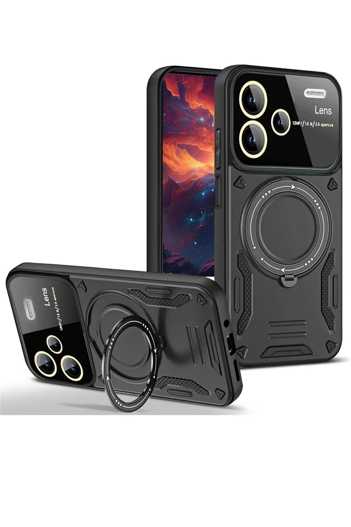 Mey İthalat® Redmi Note 13 Pro Plus Joy Lens Standlı Kapak - Siyah