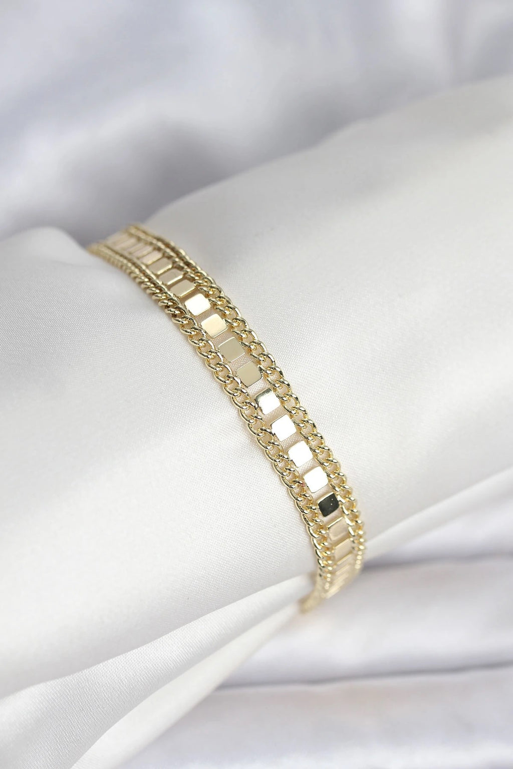 Mey İthalat® 316L Çelik Gold Renk Pullu Zincir Model Kadın Bileklik