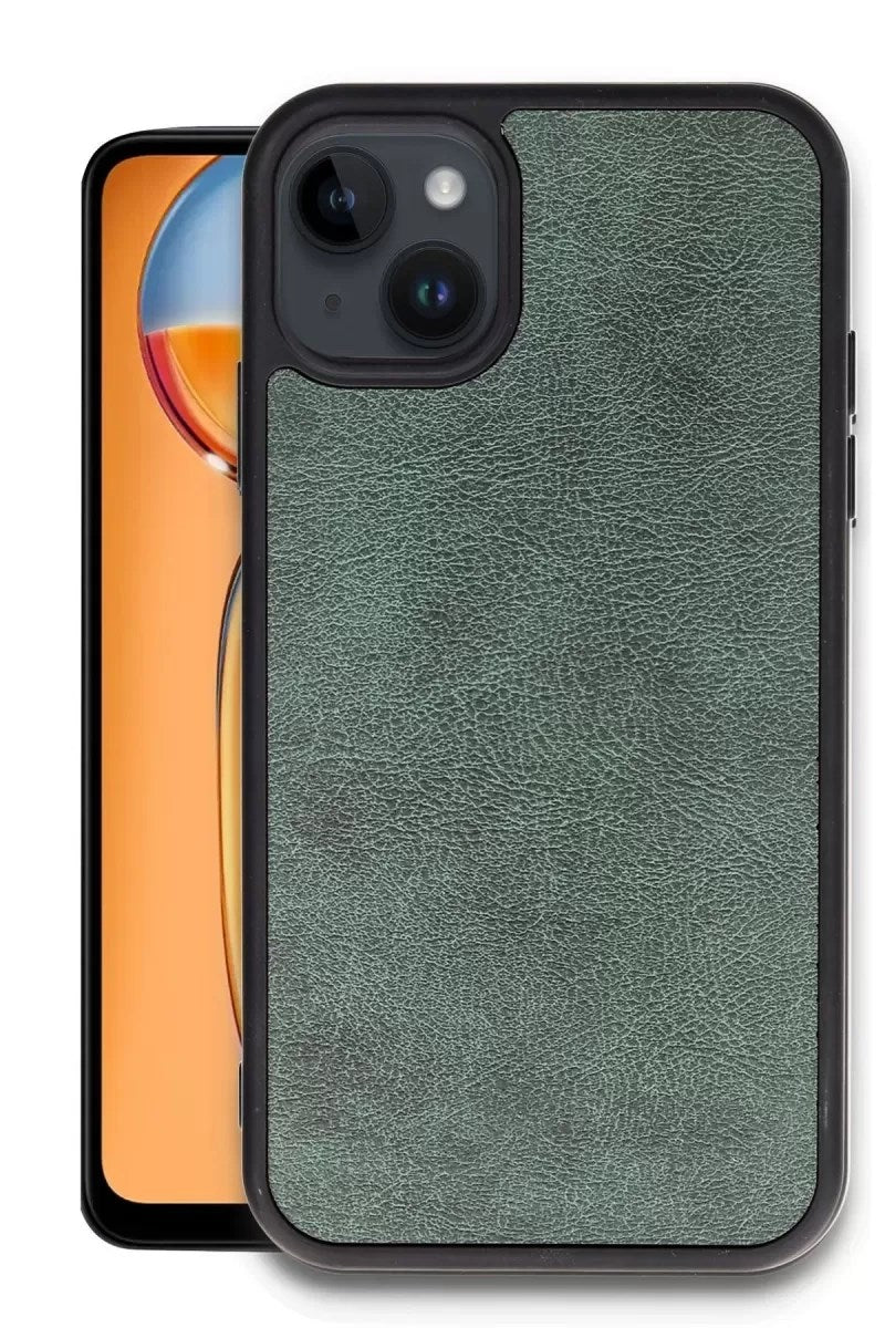 Mey İthalat® iPhone 15 Kılıf Aras Deri Kapak - Koyu Yeşil