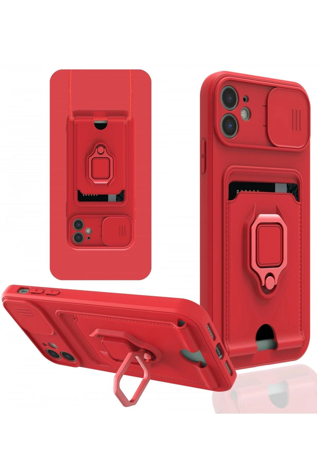 Mey İthalat® iPhone 11 Kılıf Zuma Kartvizitli Yüzüklü Silikon - Kırmızı