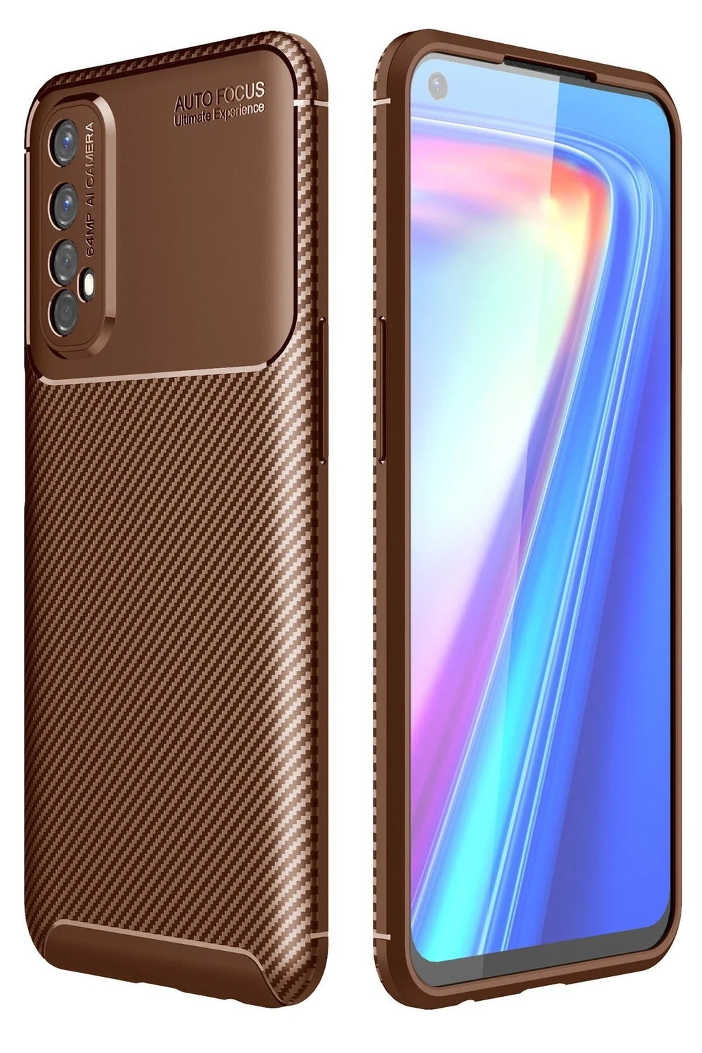 Mey İthalat® Realme 7 Kılıf Auto Focus Karbon Kapak - Kahverengi