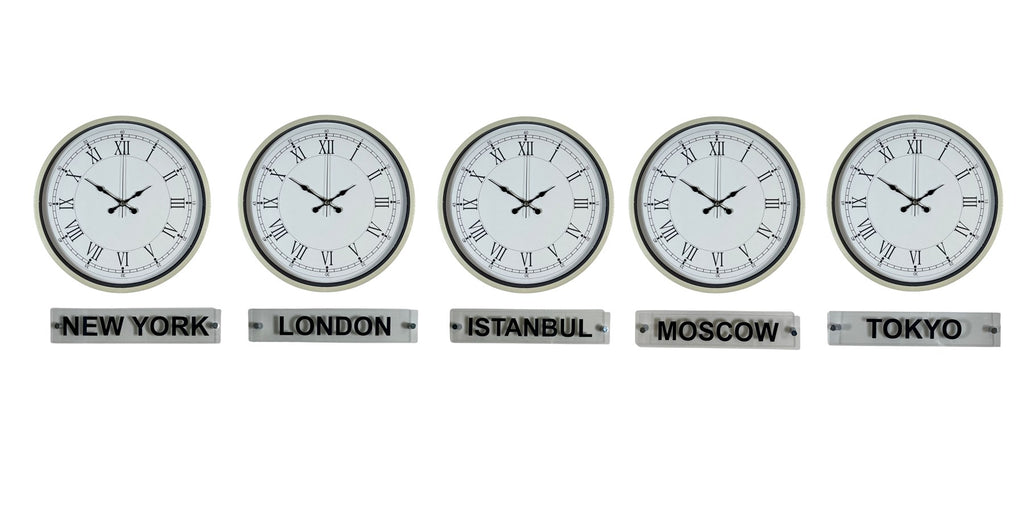 Krem 36 Cm 5 li Tabelalı Dünya Saatleri
