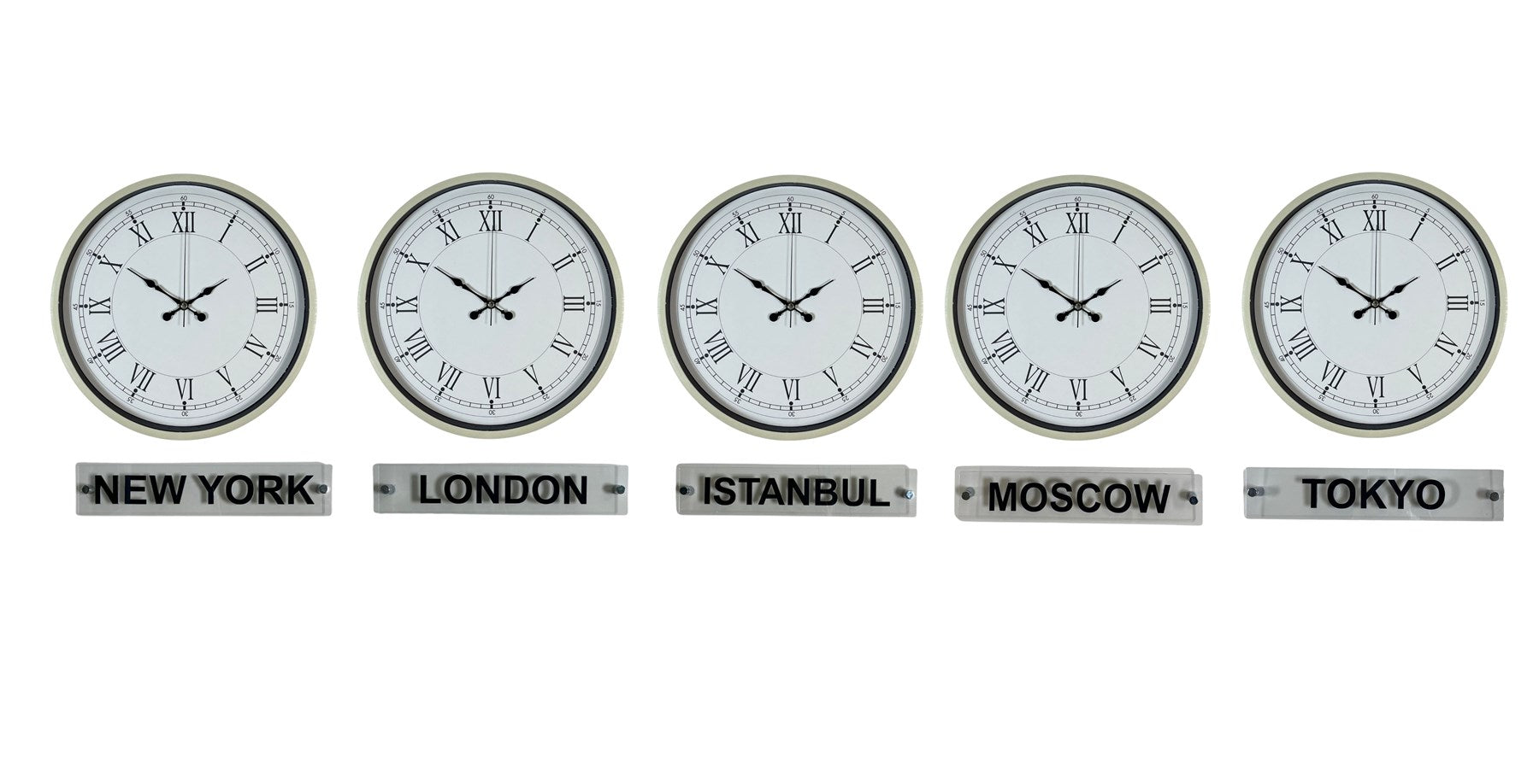 Krem 36 Cm 5 li Tabelalı Dünya Saatleri