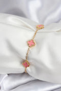 Mey İthalat® 316L Çelik Gold Renk Pembe Baby Boy Yonca Kadın Bileklik