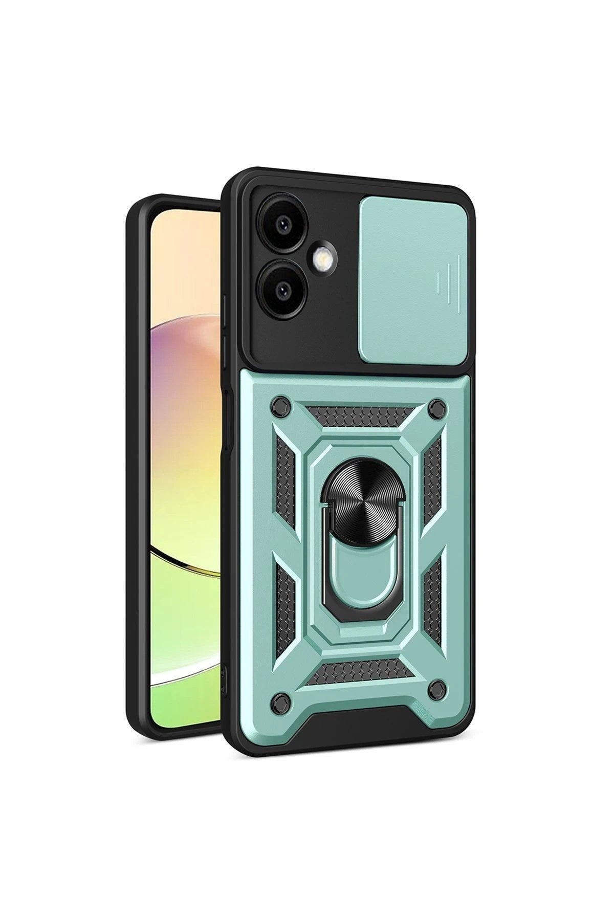 Mey İthalat® Samsung Galaxy A06 Kılıf Pars Lens Yüzüklü Silikon - Yeşil