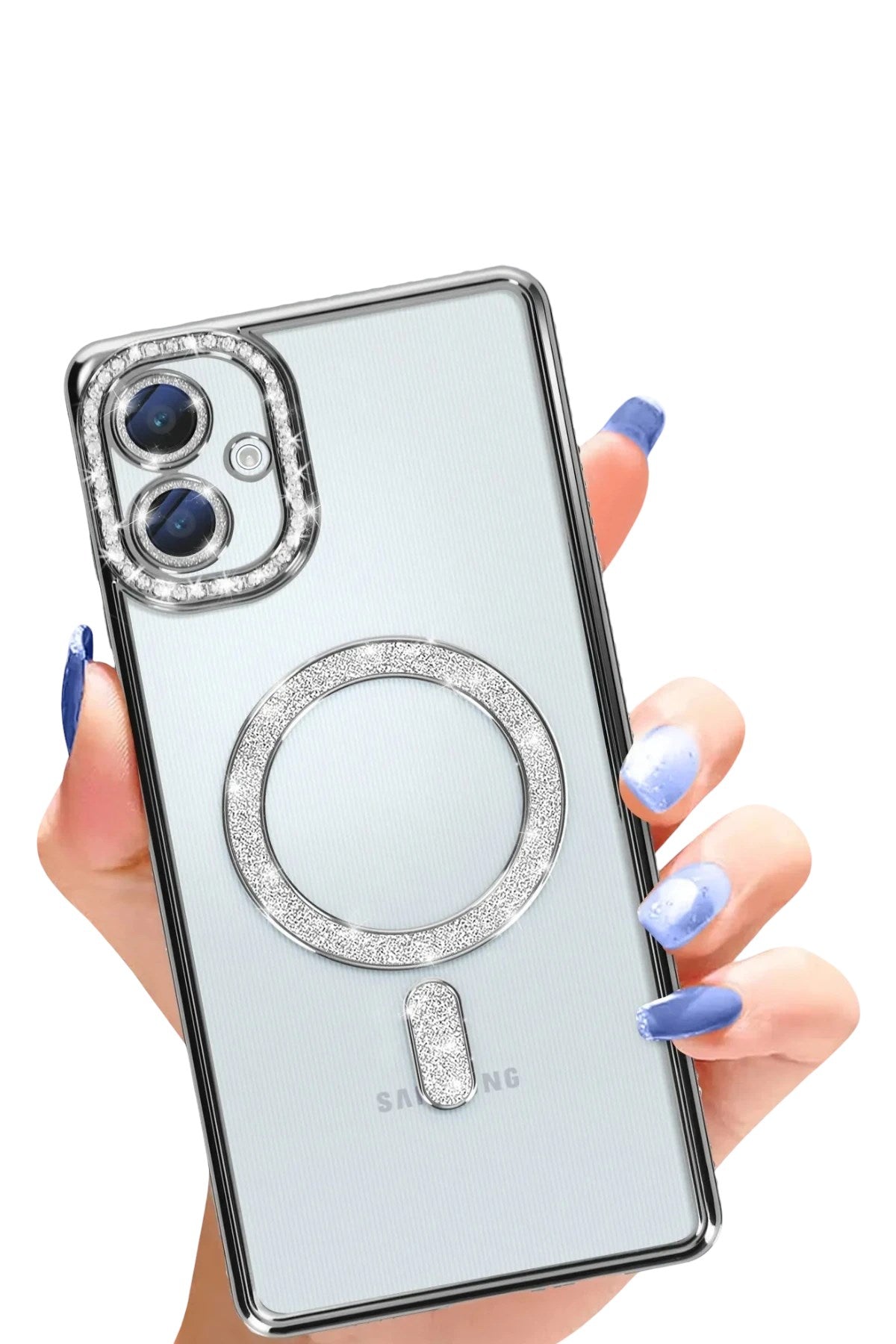 Mey İthalat® Samsung Galaxy A06 Joke Simli Magneticsafe Kılıf - Siyah