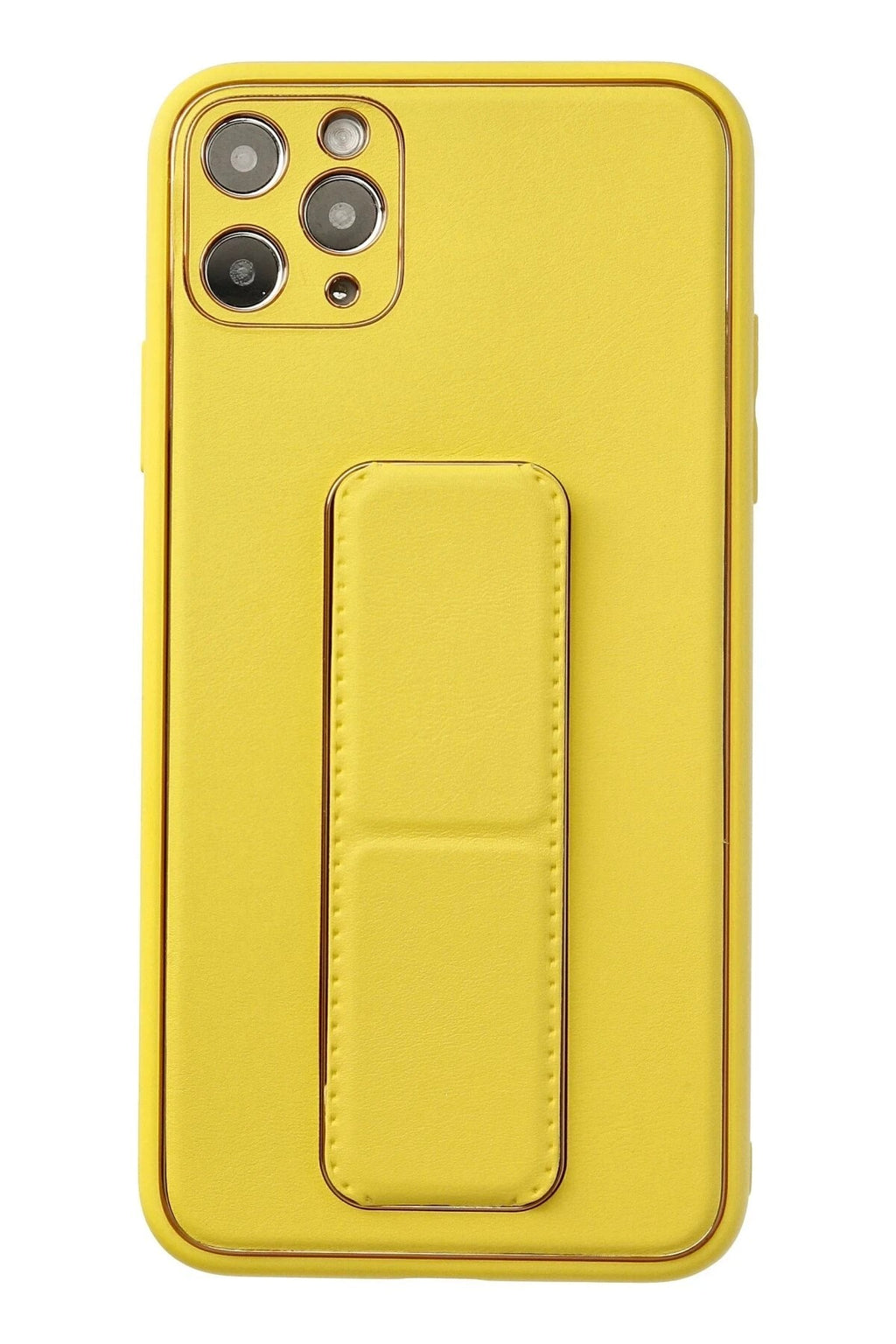 Mey İthalat® iPhone 11 Pro Max Kılıf Coco Deri Standlı Kapak - Sarı