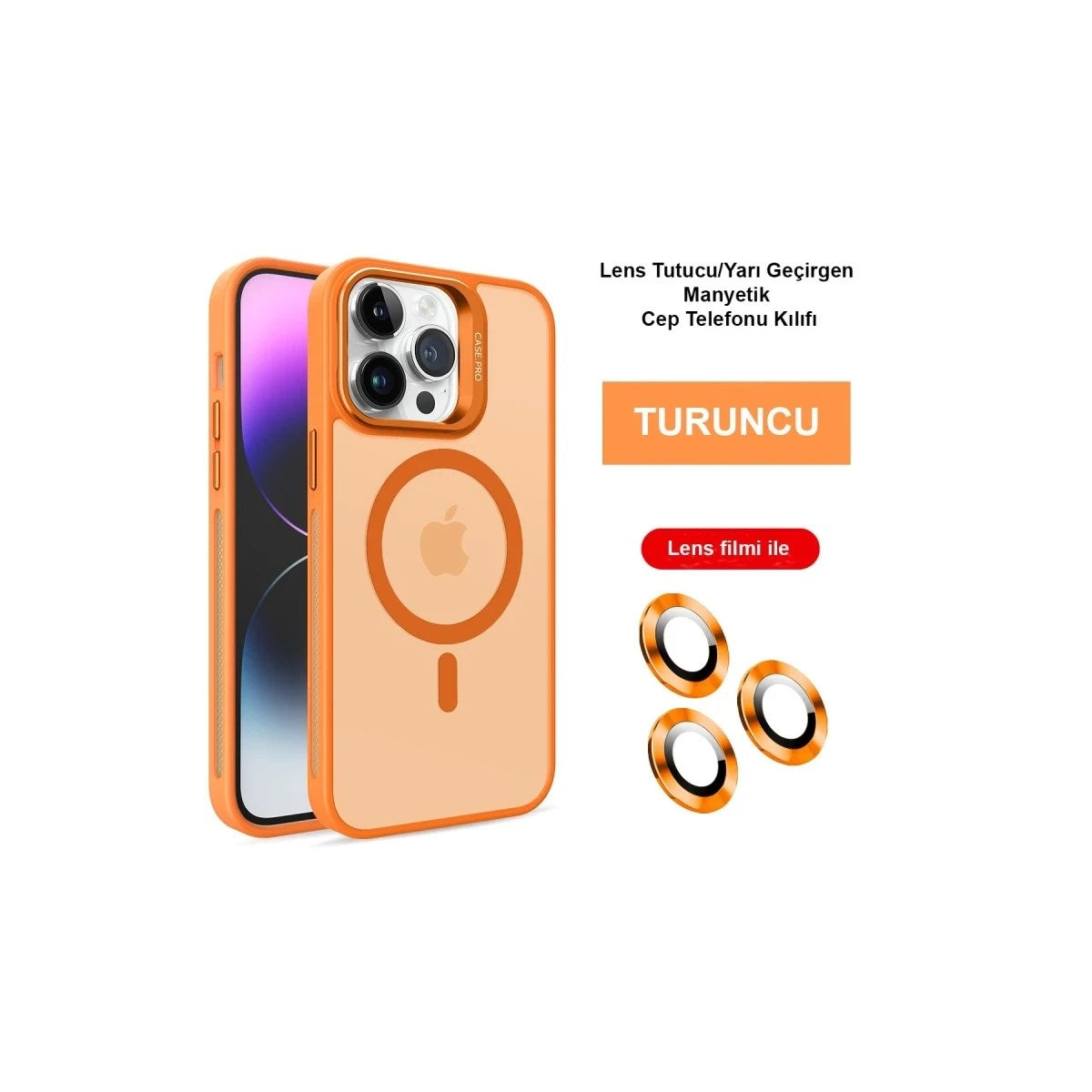 Mey İthalat® iPhone 14 Pro Max Kılıf Flet Lens Magsafe Kapak - Turuncu