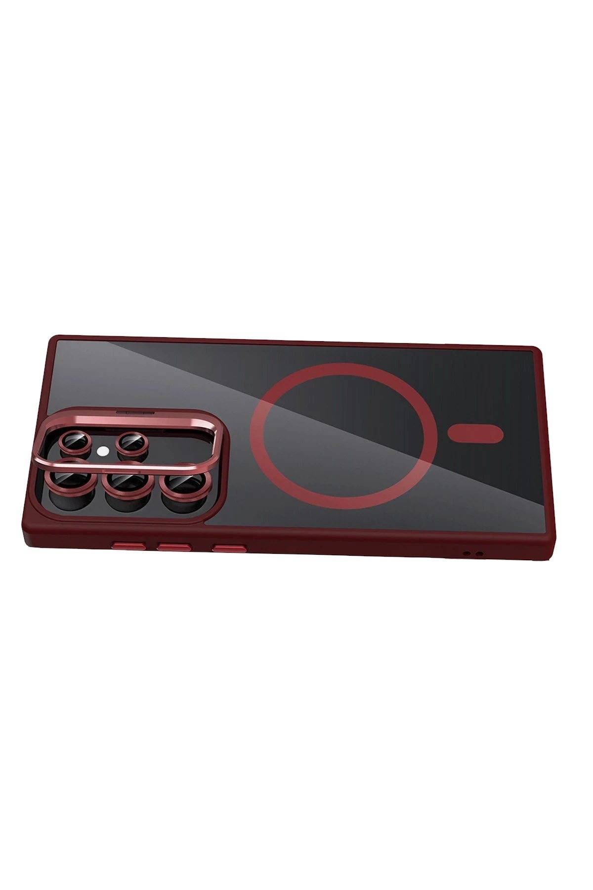 Mey İthalat® Samsung Galaxy S23 Ultra Remim Lensli Magsafe Standlı Kapak - Bordo