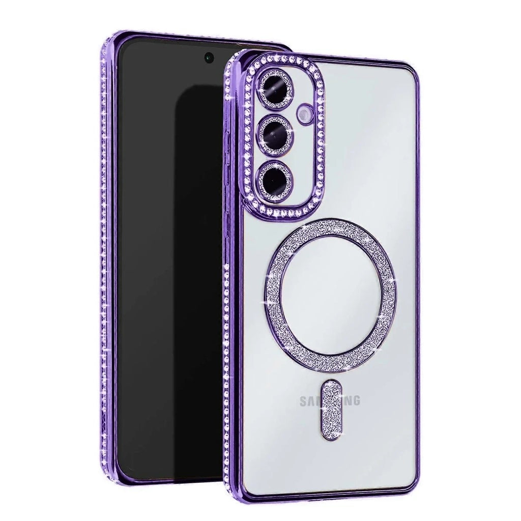 Mey İthalat® Samsung Galaxy S25 Kılıf Joke Simli Magneticsafe Kılıf - Derin Mor