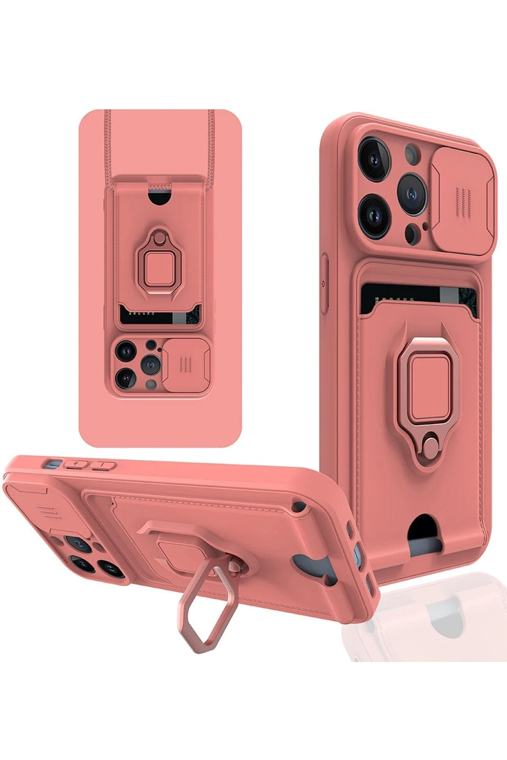 Mey İthalat® iPhone 14 Pro Kılıf Zuma Kartvizitli Yüzüklü Silikon - Pembe