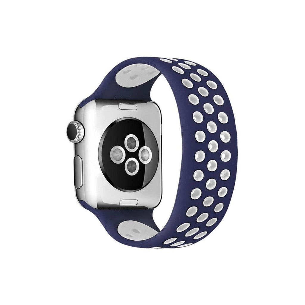 Mey İthalat® Watch 42mm Ayarlı Delikli Silikon Kordon - Lacivert-Beyaz