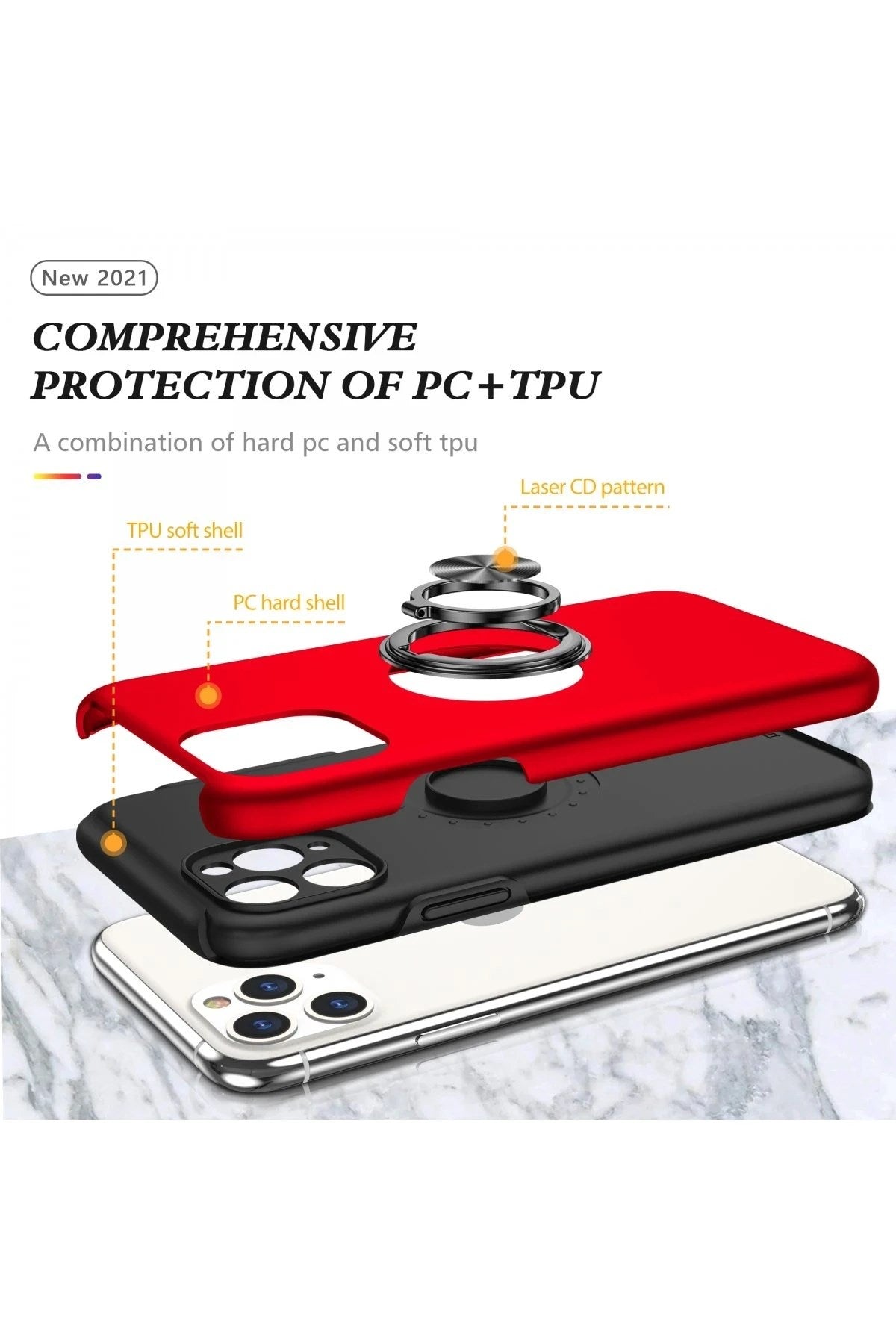 Mey İthalat® iPhone 11 Pro Max Kılıf Elit Yüzüklü Kapak - Kırmızı