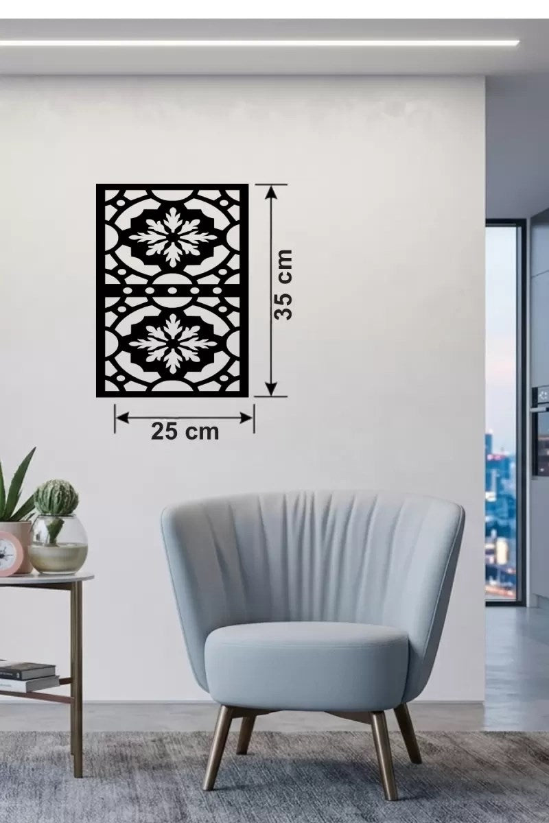 Mey İthalat® Kar Tanesi ve Barok Desenli Ahşap Duvar Tablosu - 25x35 cm Lazer Kesim Pano
