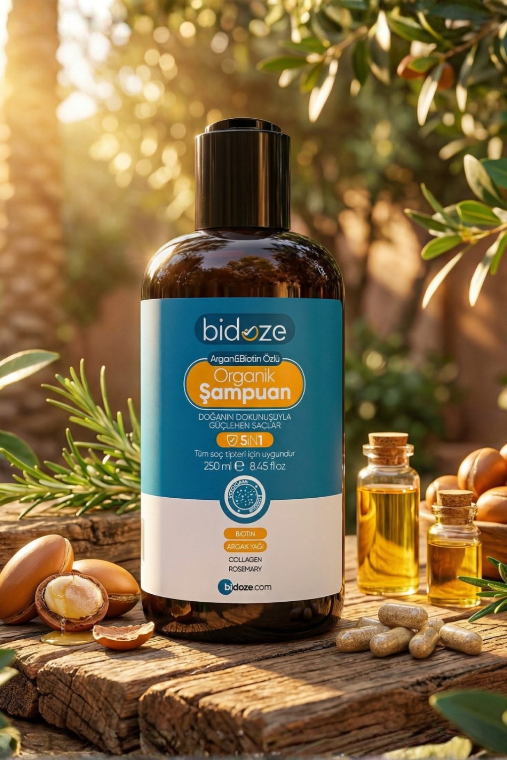 Bidoze Argan & Biotin Özlü Organik Şampuan 250 Ml. | Dökülme ve Kepek Karşıtı Onarıcı Bakım