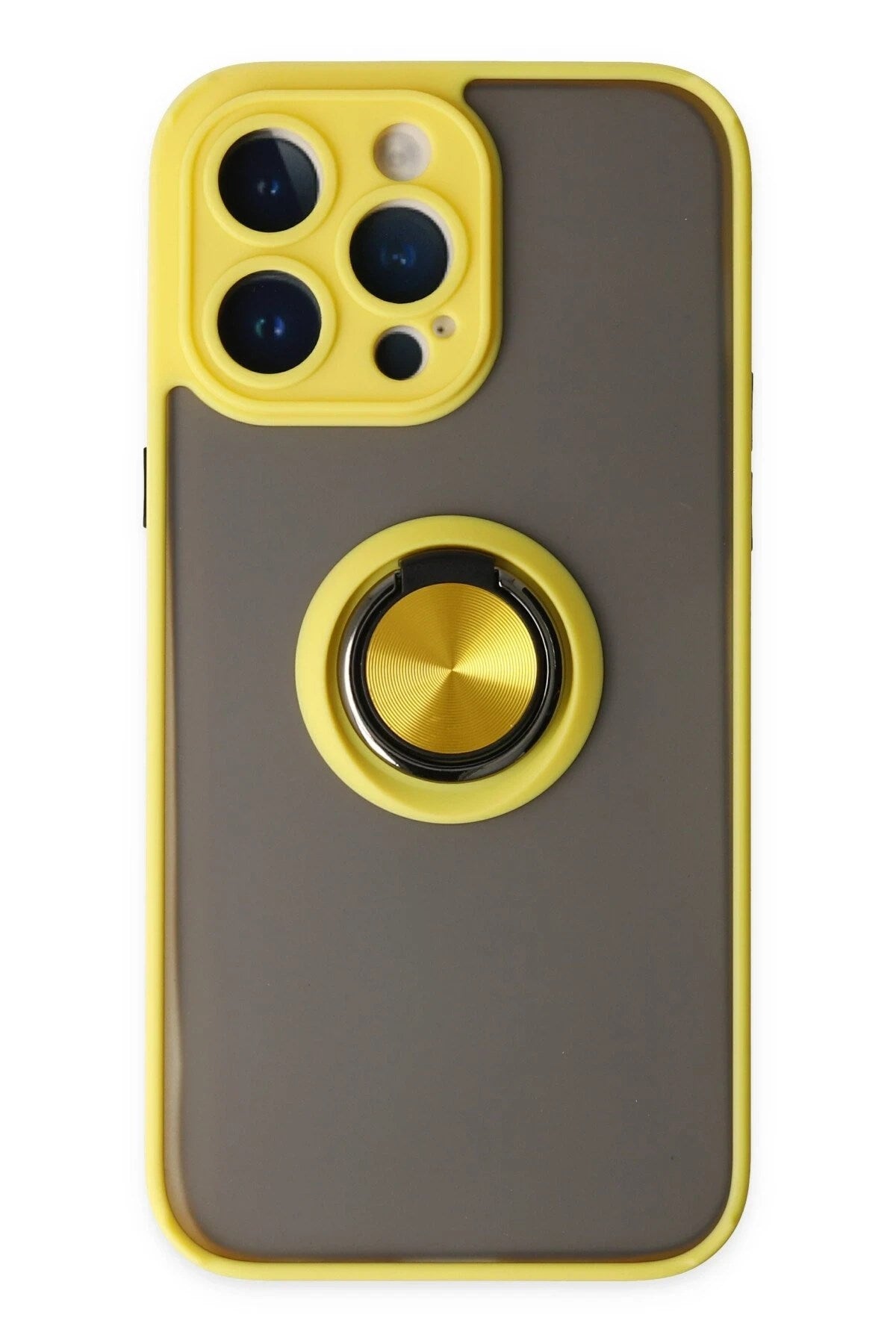 Mey İthalat® iPhone 14 Pro Max Kılıf Montreal Yüzüklü Silikon Kapak - Sarı