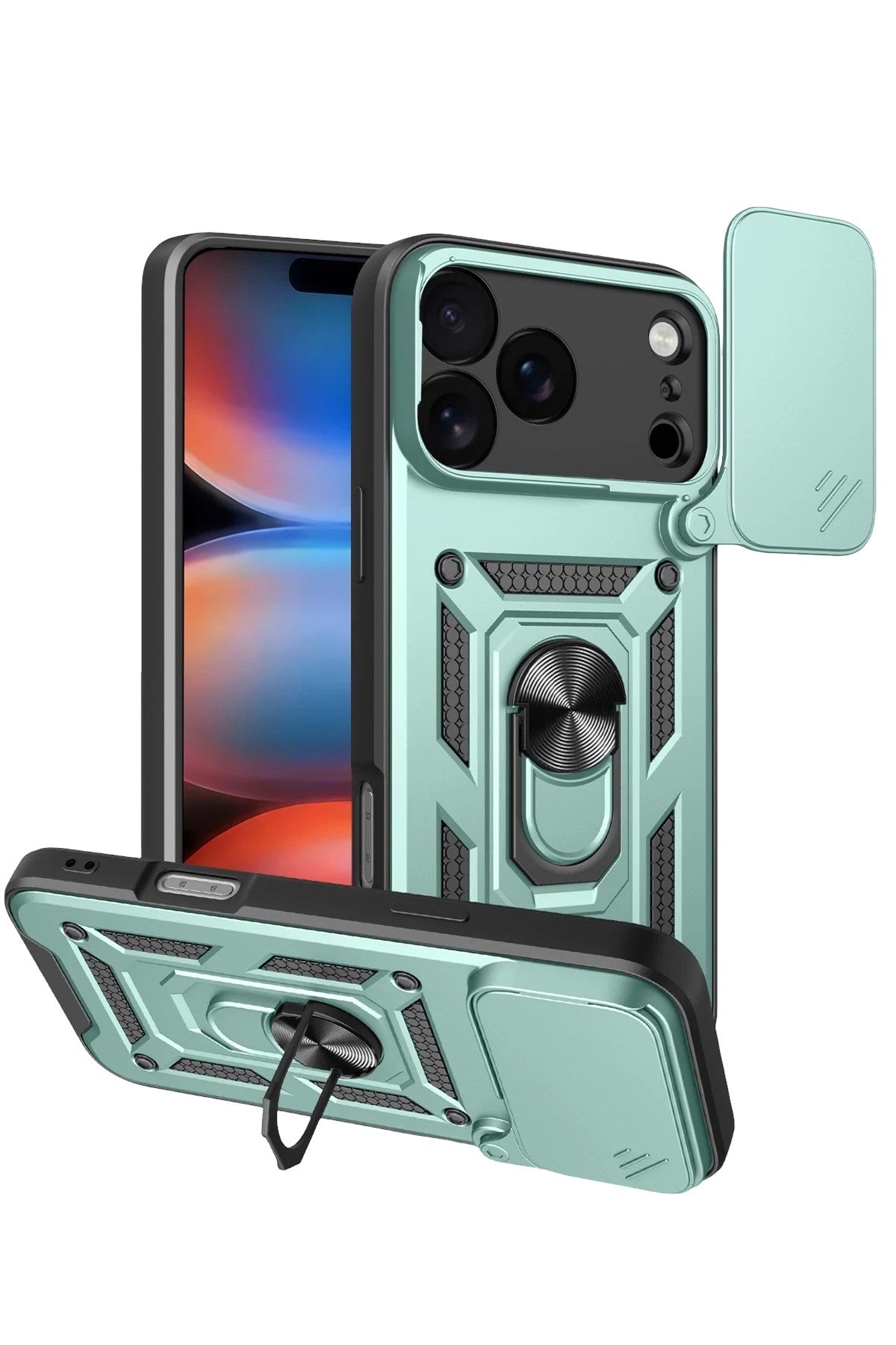 Mey İthalat® iPhone 17 Pro Max Pars Lens Yüzüklü Silikon - Yeşil