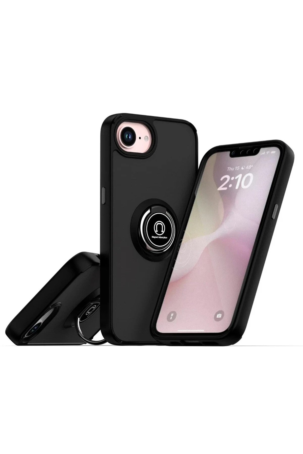 Mey İthalat® iPhone 16E Kılıf Montreal Yüzüklü Silikon Kapak - Siyah