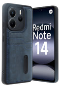 Mey İthalat® Redmi Note 14 4G Kılıf Sara Kartvizitli Deri Kılıf - Lacivert