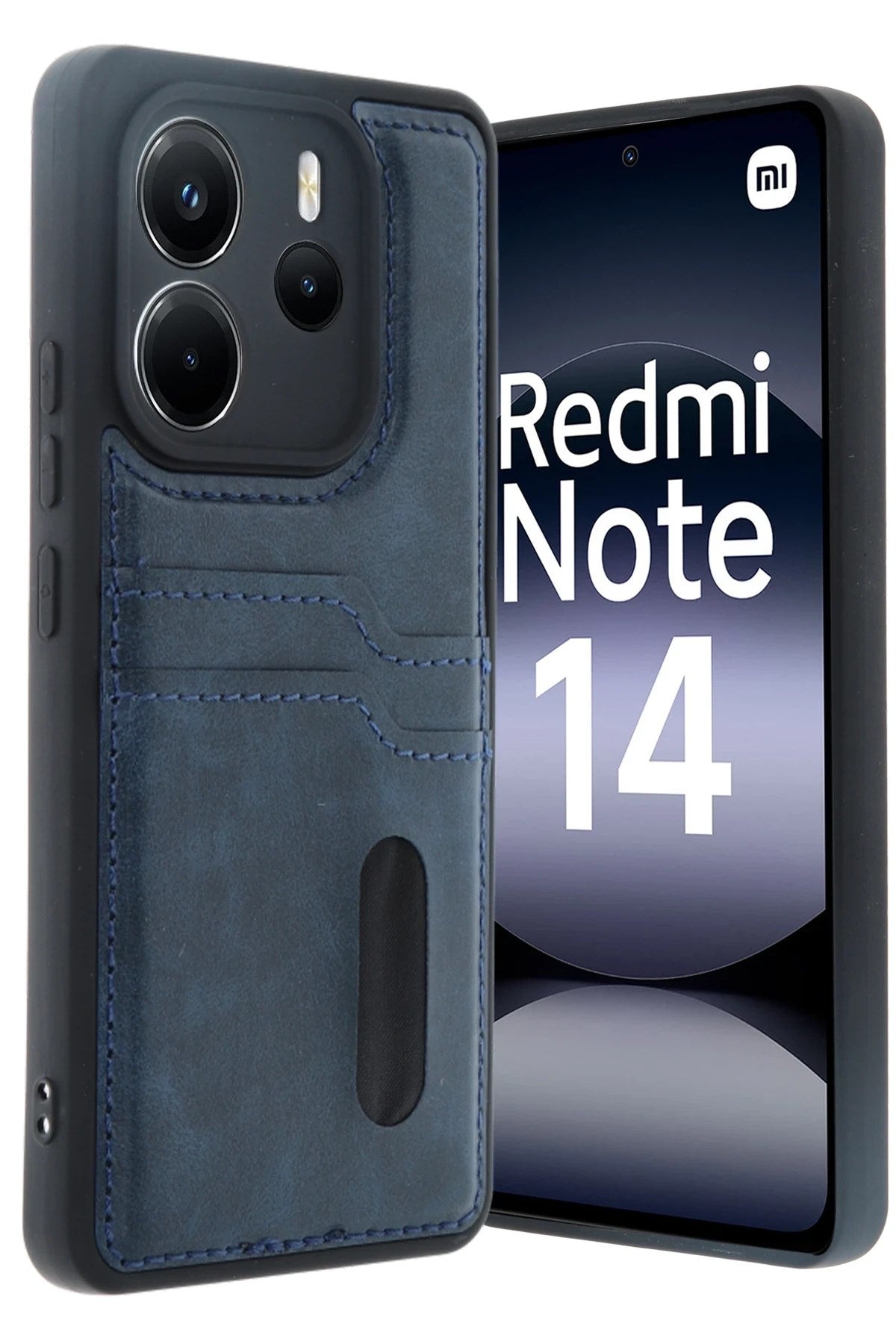 Mey İthalat® Redmi Note 14 4G Kılıf Sara Kartvizitli Deri Kılıf - Lacivert