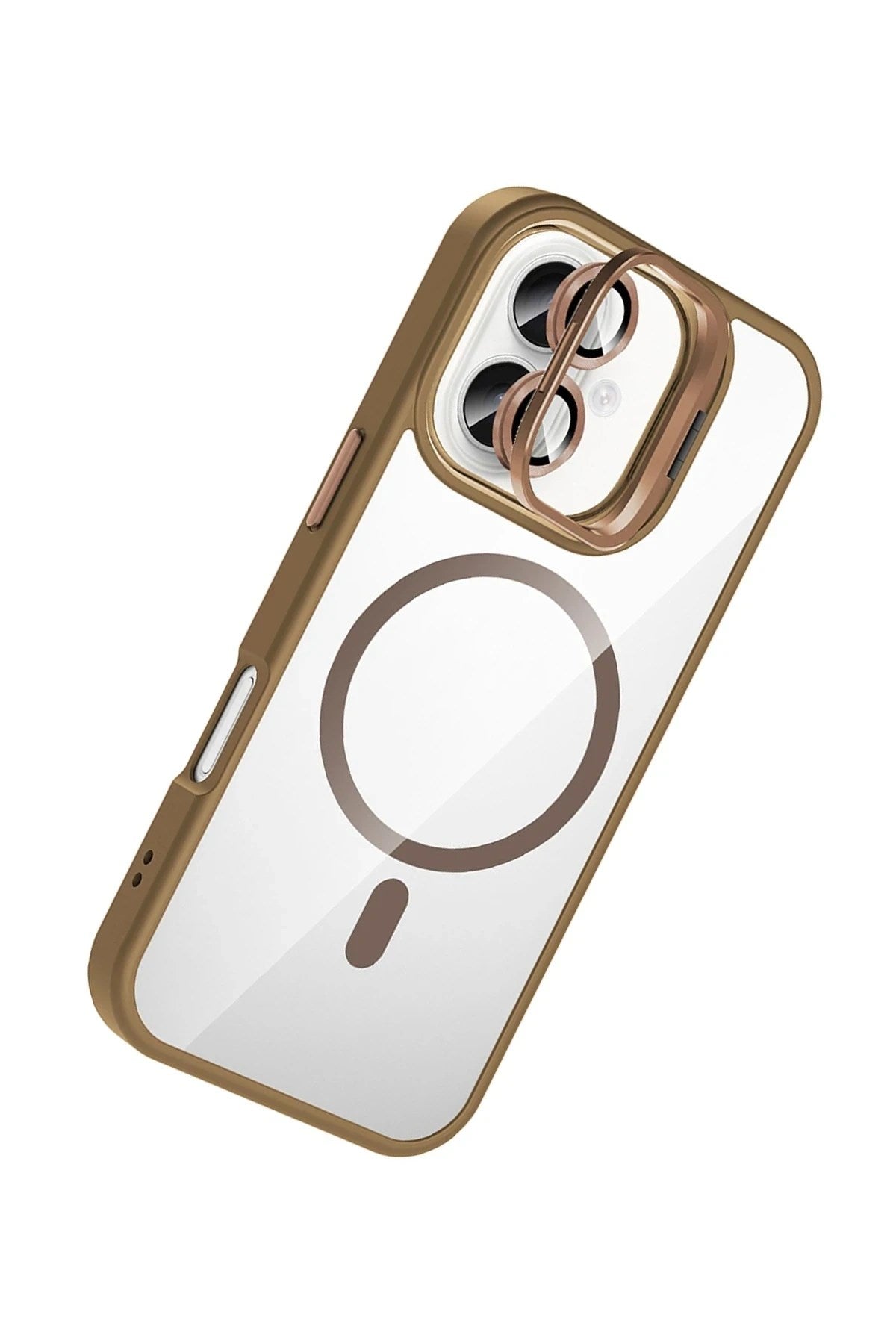 Mey İthalat® iPhone 16 Remim Lensli Magsafe Standlı Kapak - Kahverengi