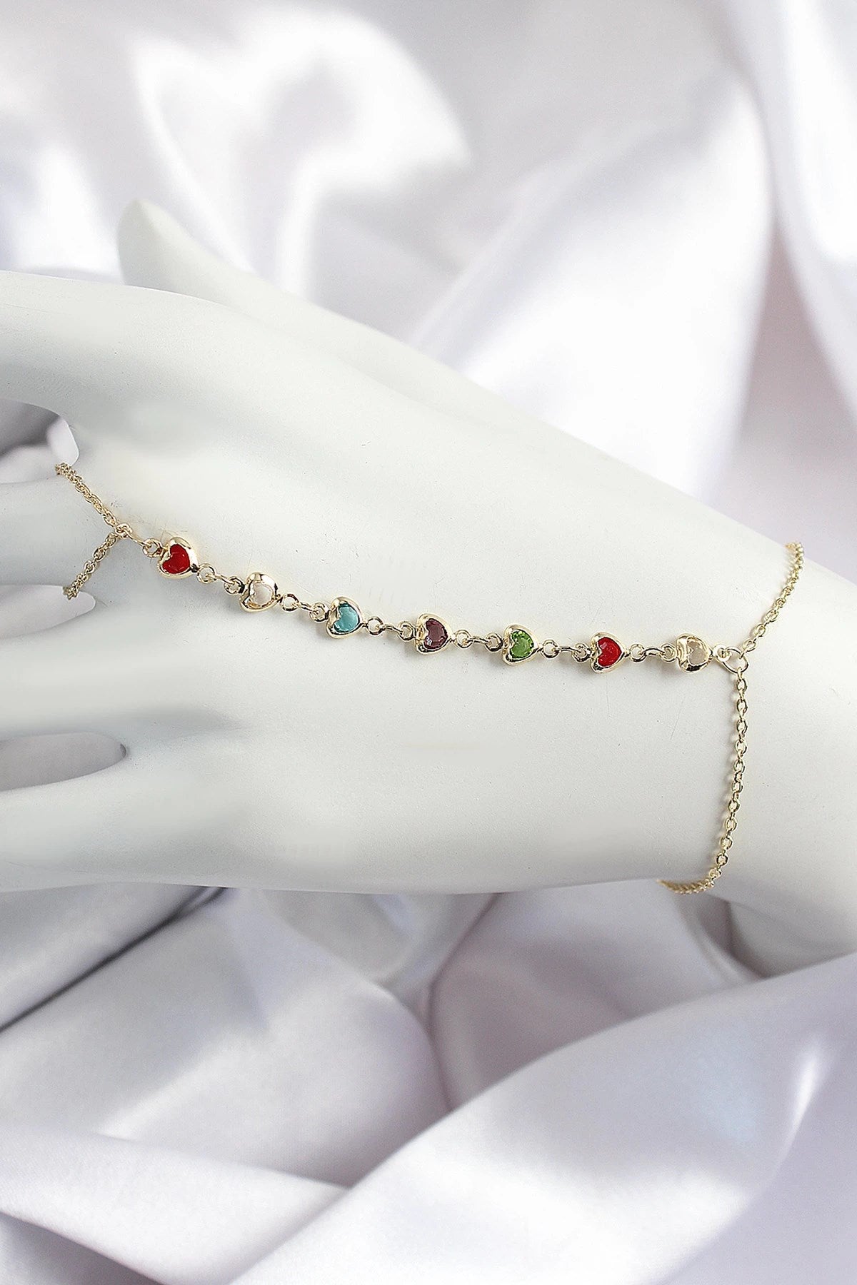 Mey İthalat® Pirinç Renkli Kalpli Zirkon Taşlı Y Model Gold Renk Kadın Şahmeran