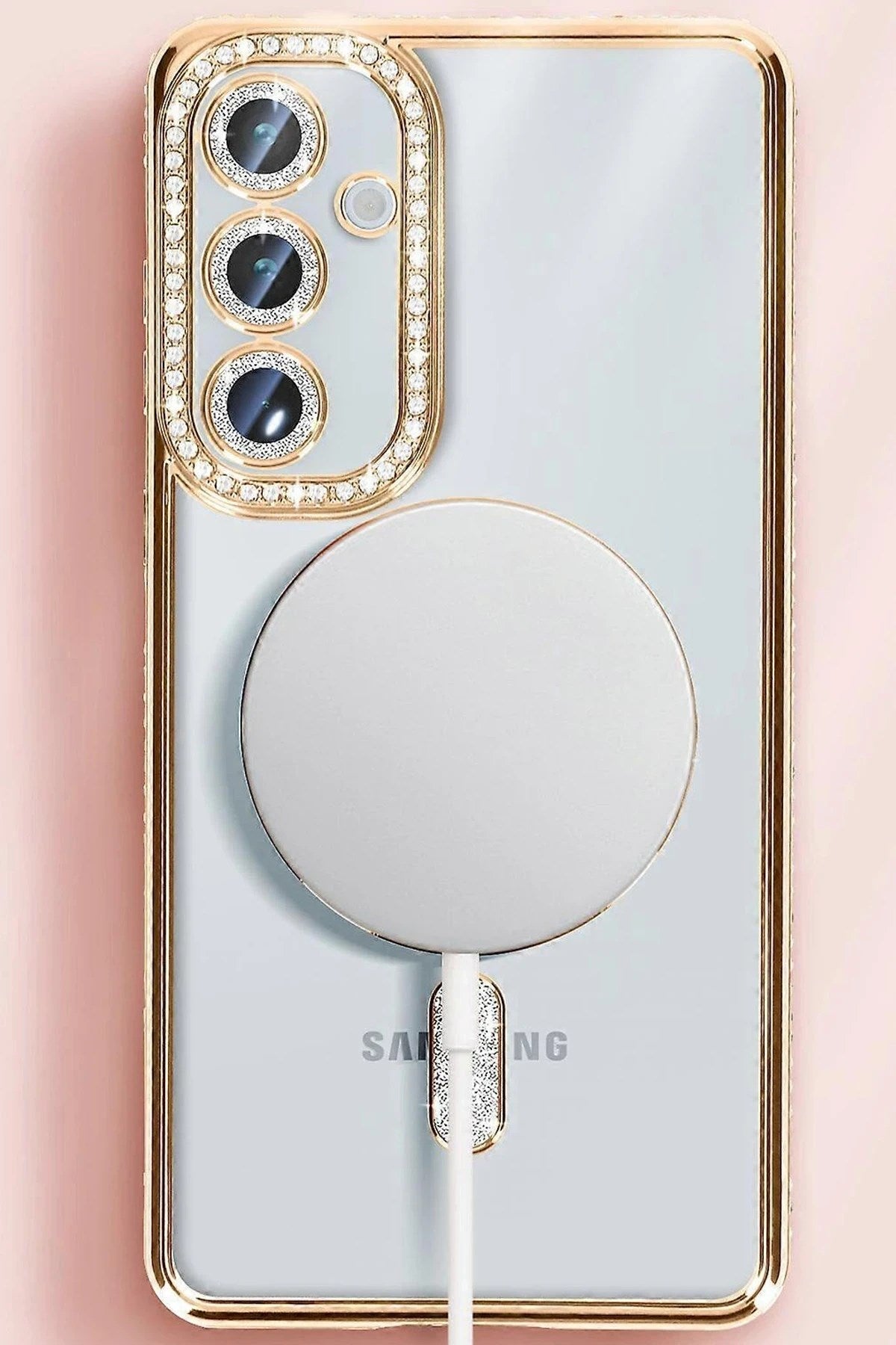 Mey İthalat® Samsung Galaxy S25 Kılıf Joke Simli Magneticsafe Kılıf - Gold