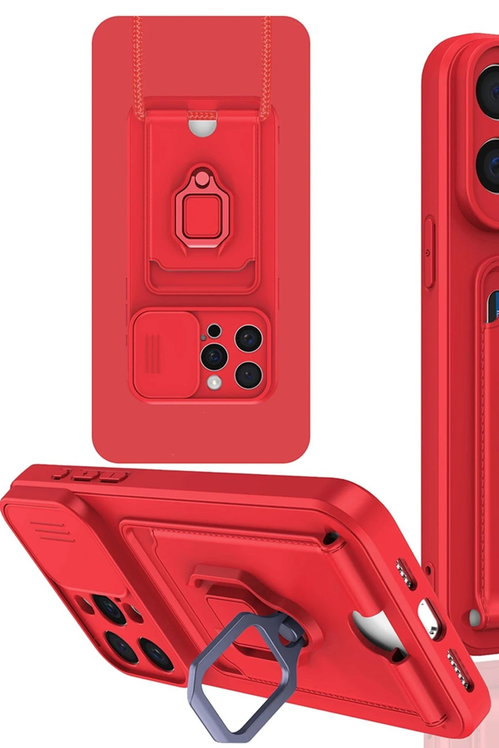 Mey İthalat® iPhone 15 Pro Max Kılıf Zuma Kartvizitli Yüzüklü Silikon - Kırmızı