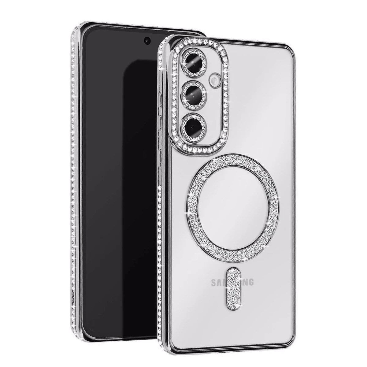 Mey İthalat® Samsung Galaxy A26 Joke Simli Magneticsafe Kılıf - Gümüş